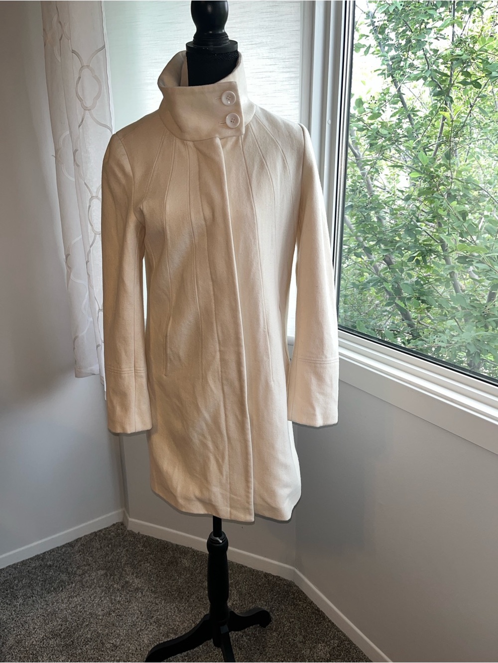 RW&CO. Vintage Cream Stand-Neck Wool Blend Trench Coat